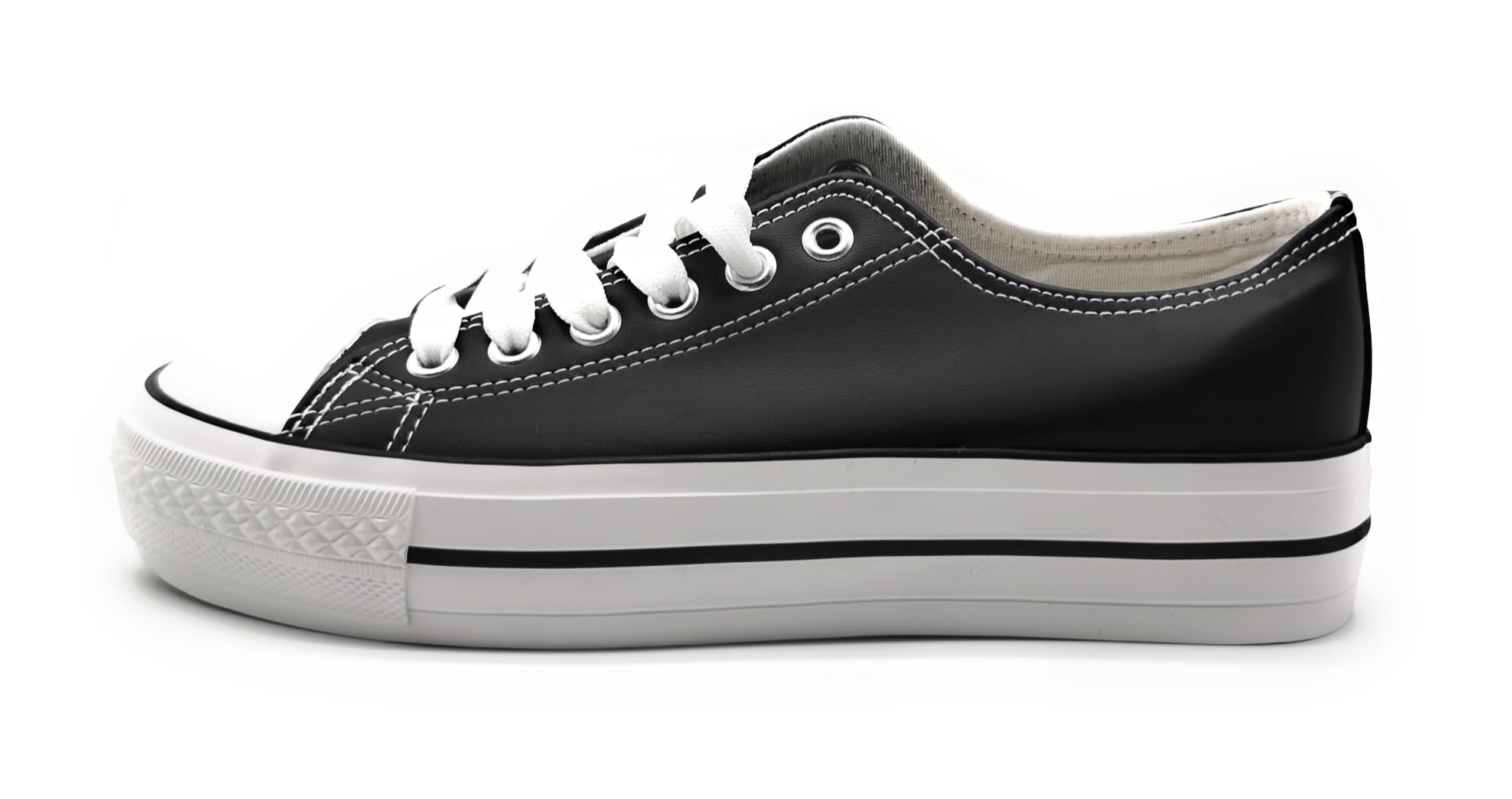 P&L Zapatillas Blanca Negra Mujer con Plataforma Polipiel Zapatillas Suela Doble Zapatillas Bambas Deportivas Plataforma Mujer