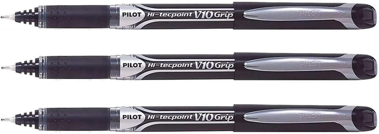 Pilot Set of 3 Hi-Tec V10 Rollerball Pens Needle Tip Black