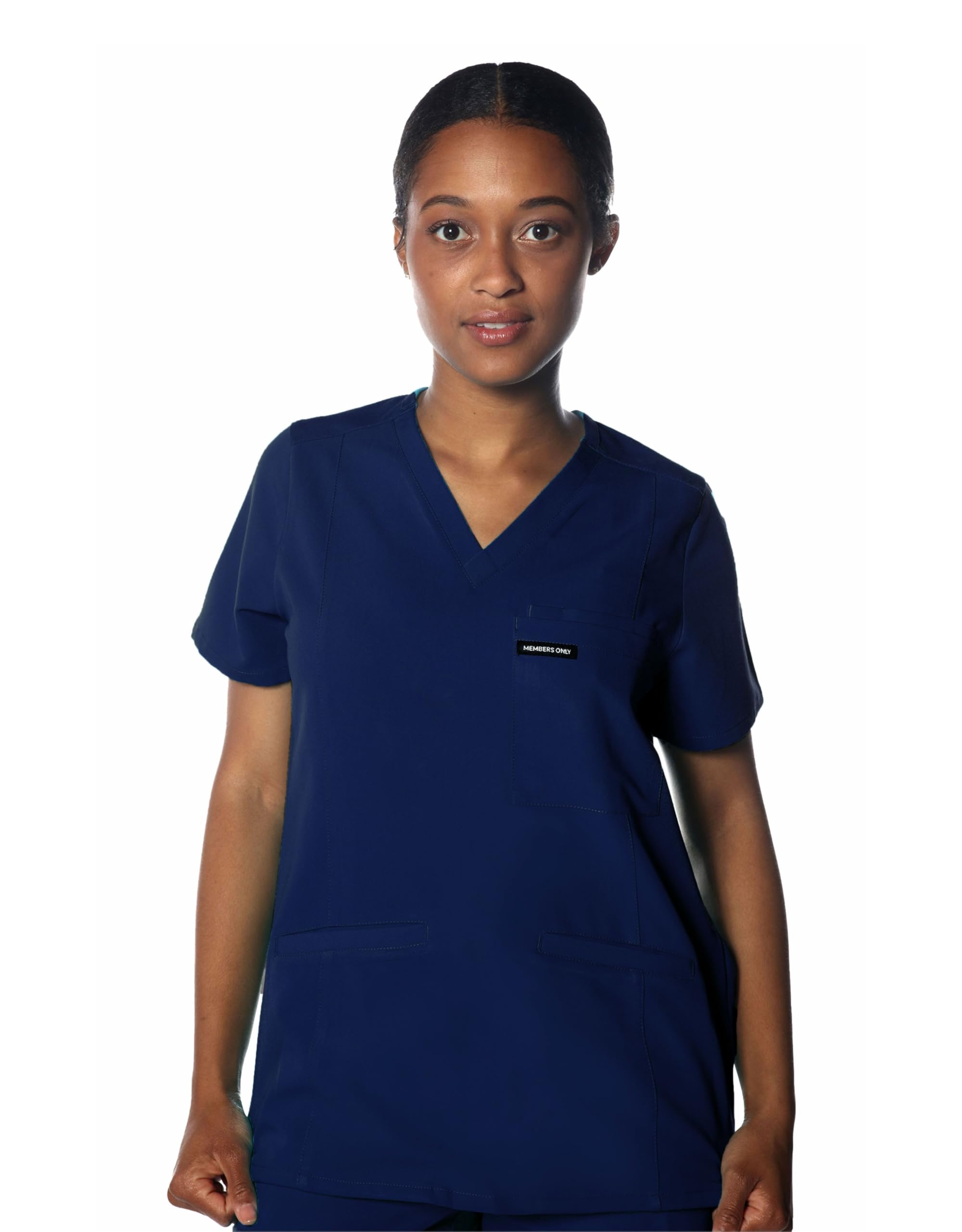 Members Only Women's Siena Scrub Top with 5 Pocket | Hospital Uniform|Nursing Scrubs| Pull On closure Shirt (Navy, Medium)