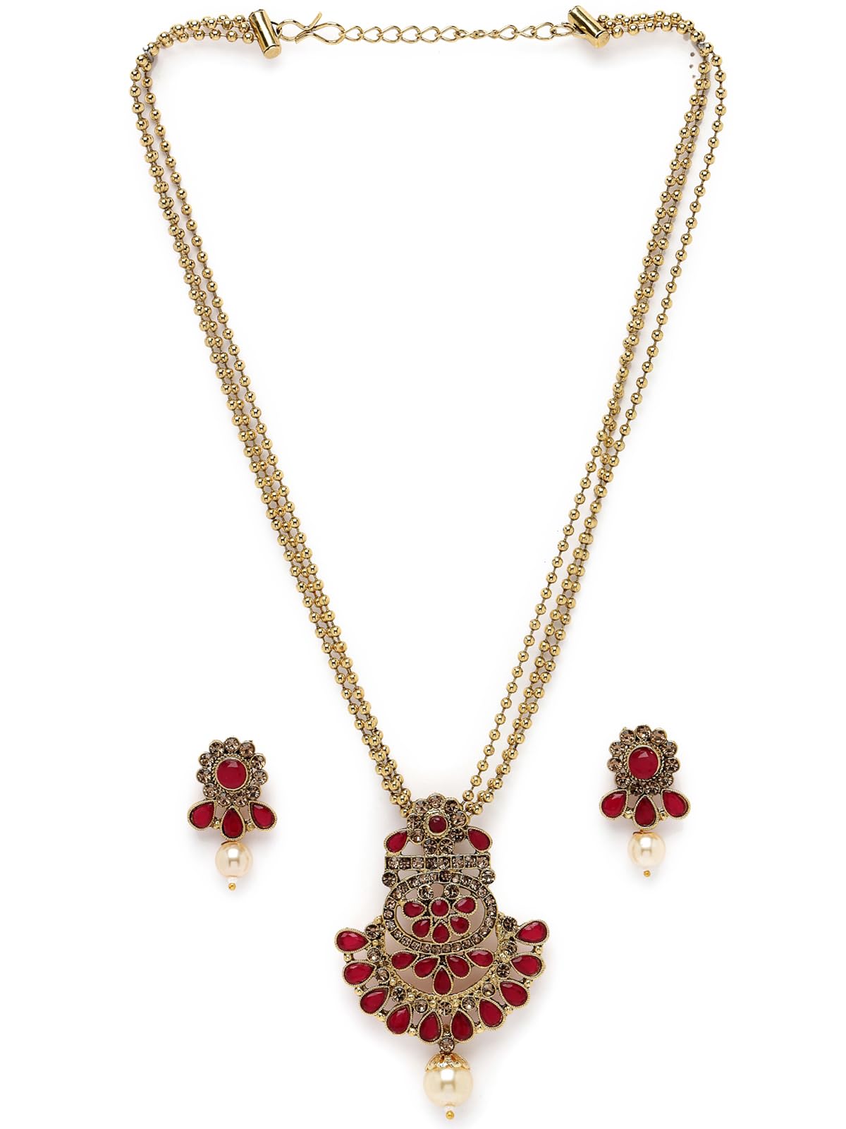 Eye-Catching Maroon Stone Multistring Long Necklace Set And Earring | Jewellery Set For Women (NS105688)-image-33