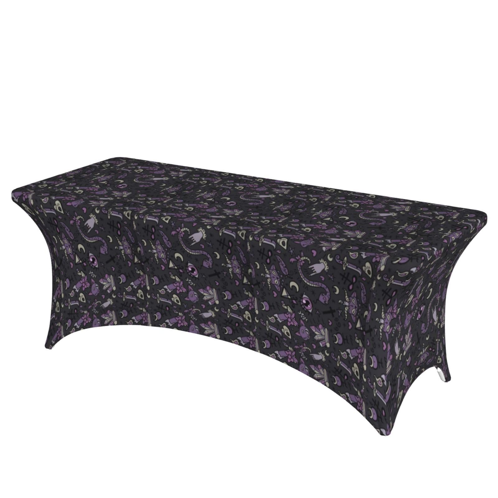 PPHGUT Purple Black Goth Spooky Print Rectangular Tablecloth Dining Party Home Office Wedding Outdoor Events Table Cover