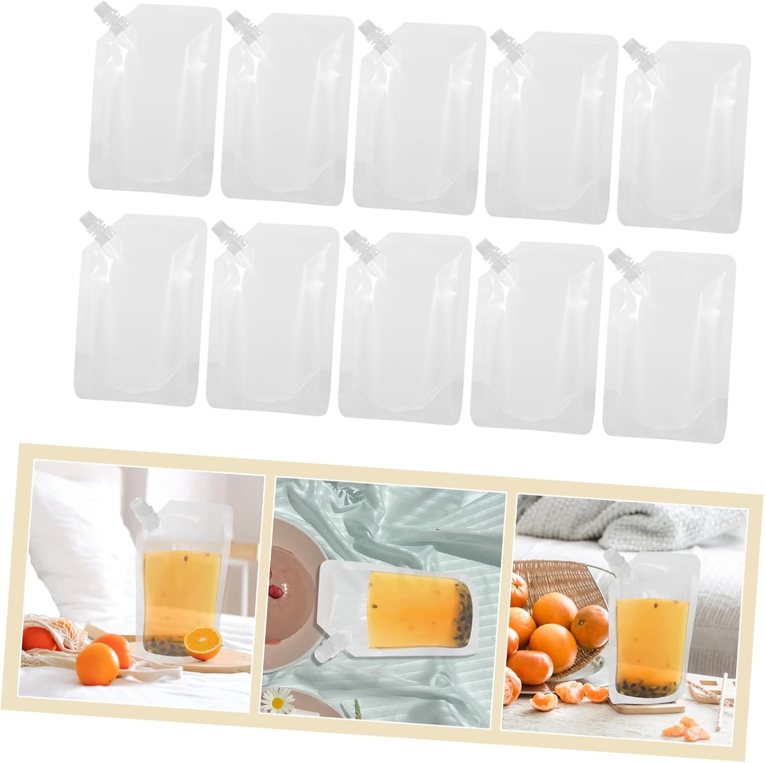 PRETYZOOM 50 Pack 350ml Reusable Drink Pouches for Liquor Portable Plastic Flask Bags Alcohol Pouches for Outdoors Camping Fishing