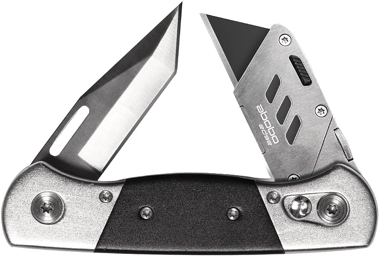 Abobo Edge Folding Utility Knife Blade Cutter Heavy Duty Stainless Steel Double Blade + 5 Antirust SK5 Blades + Nylon Pouch