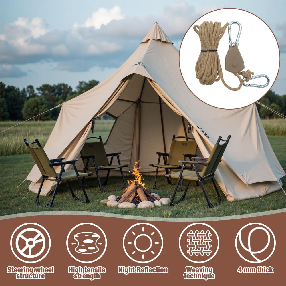 Lot de 4 cordes à cliquet réglables de 4 m avec tendeur de corde, suspension à cliquet réglable, cordes de tendeur réfléchissantes, avec boucle de serrage en aluminium, corde de camping