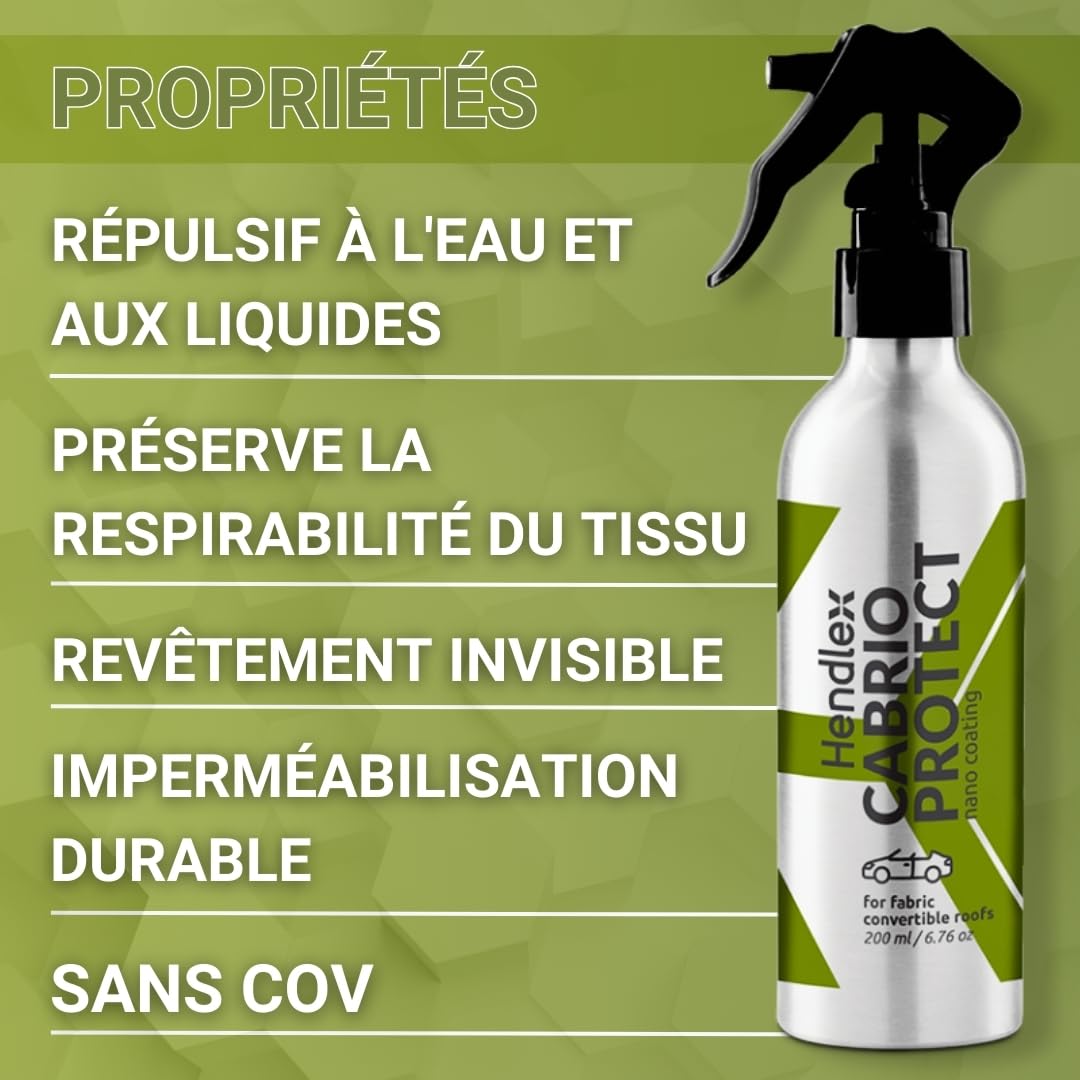 Hendlex Cabrio Protect Imperméabilisant Capote Cabriolet 200 ml | Protection hydrophobe pour capotes de cabriolet, tissu et toile, repousse eau et saleté, finition invisible, 200 ml