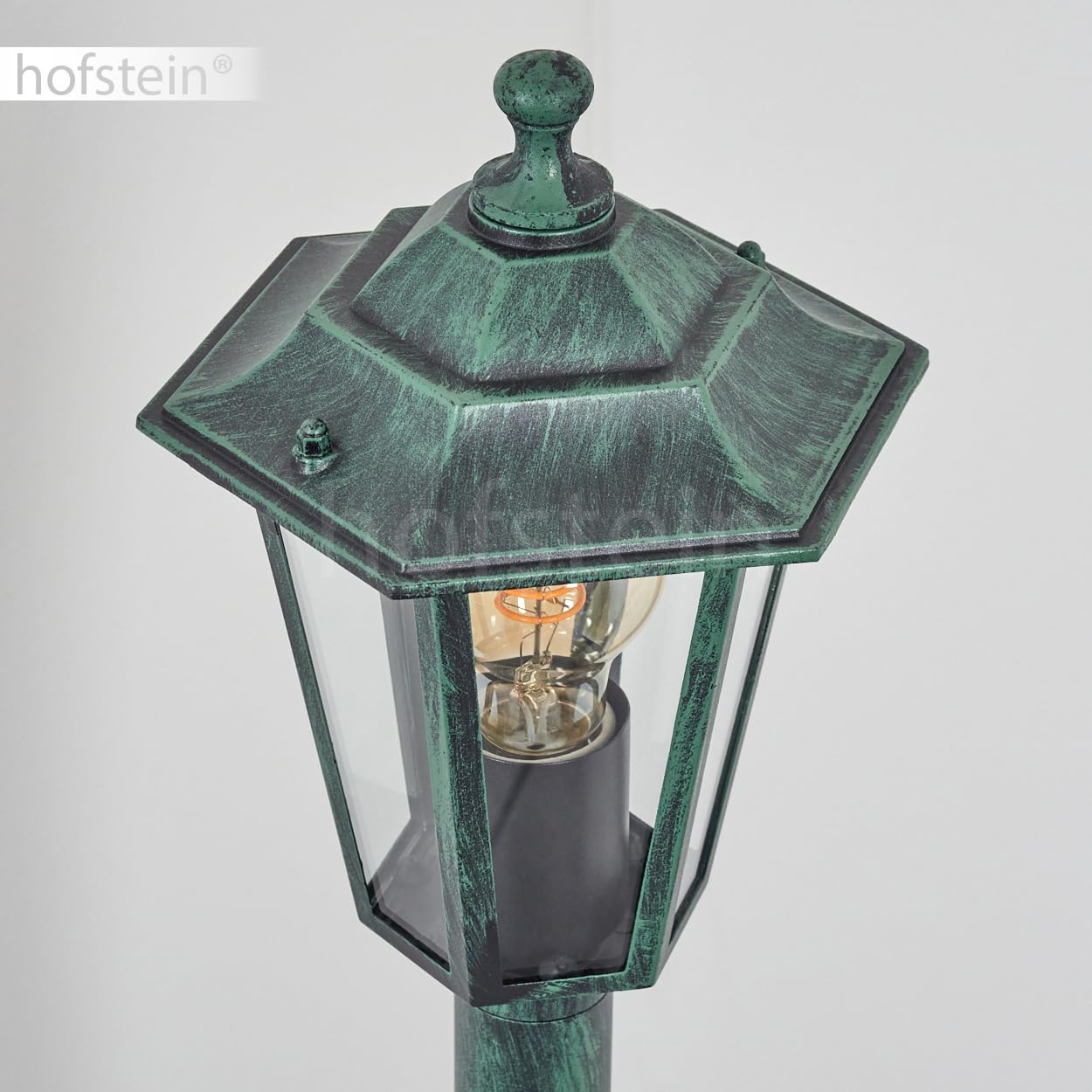 HOFSTEIN Lampa zewnętrzna Loria, oświetlenie ścieżki z metalu/szkła w kolorze zielono-czarnym/przezroczystym, lampa zewnętrzna o wyglądzie antycznym, 99 cm, lampa ogrodowa, oświetlenie ogrodowe IP44,