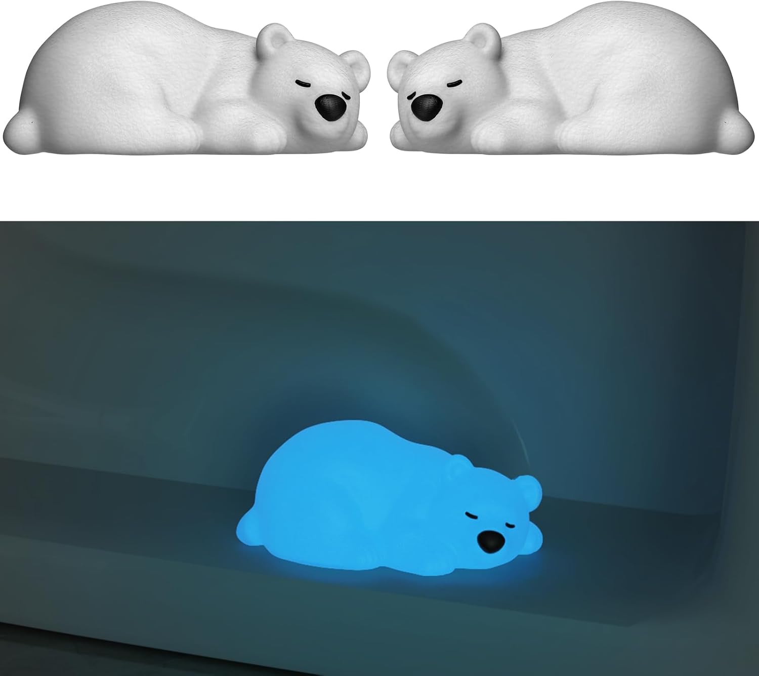 NiHome 2 PCS 3D Printed Polar Bear Toilet Floor Bolt Cover Caps, Glow in the Dark White Bear Toilet Bolt Covers Caps Decorative & Protective Easy Installation for Bathroom Decor Dust Debris Prevention