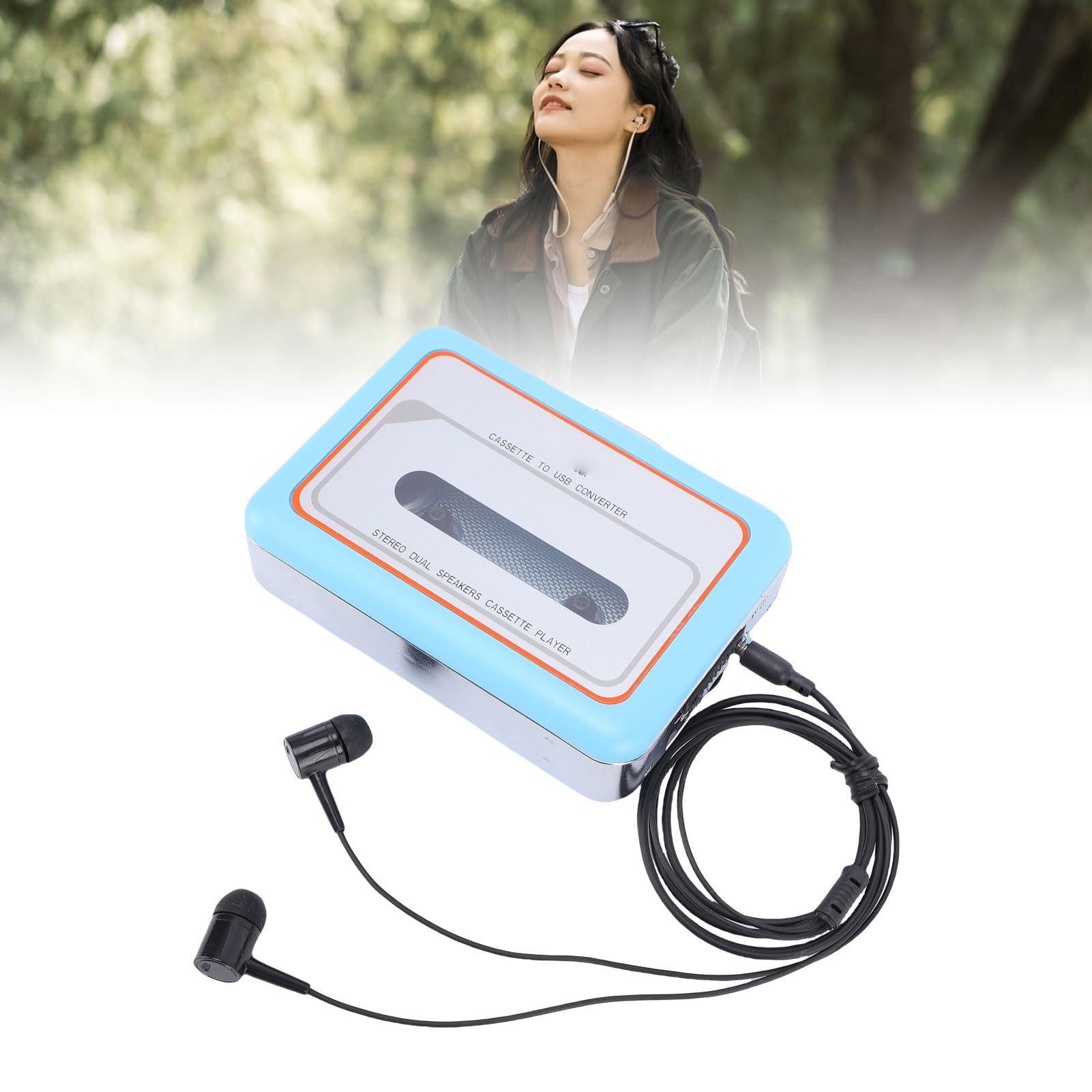 CHICIRIS Lettore di Cassette Portatile USB e Convertitore MP3 per Appassionati di Musica con Jack da 3,5 Mm e Altoparlante Grande (BLUE)