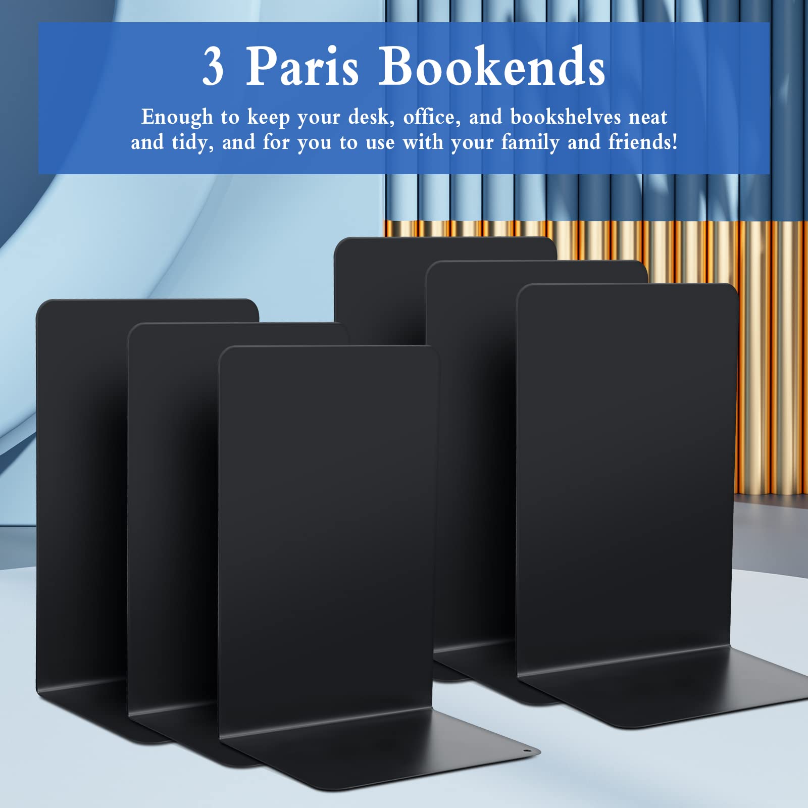 6 Fermalibri In Metallo Nero - Con Note Adesive Per Ufficio E Casa