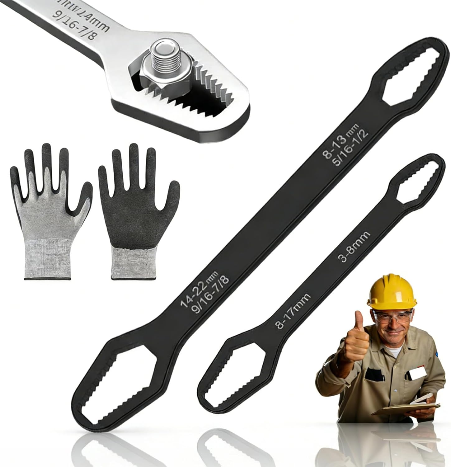 2026 Upgraded Double Ended Torx Wrench, Universal Automotive Torx Wrench 3-22mm Self-Tightening, Universal Car Torque Wrench for Diy Machine Auto Maintenance for 4mm-15mm Nuts (Black Set (1))