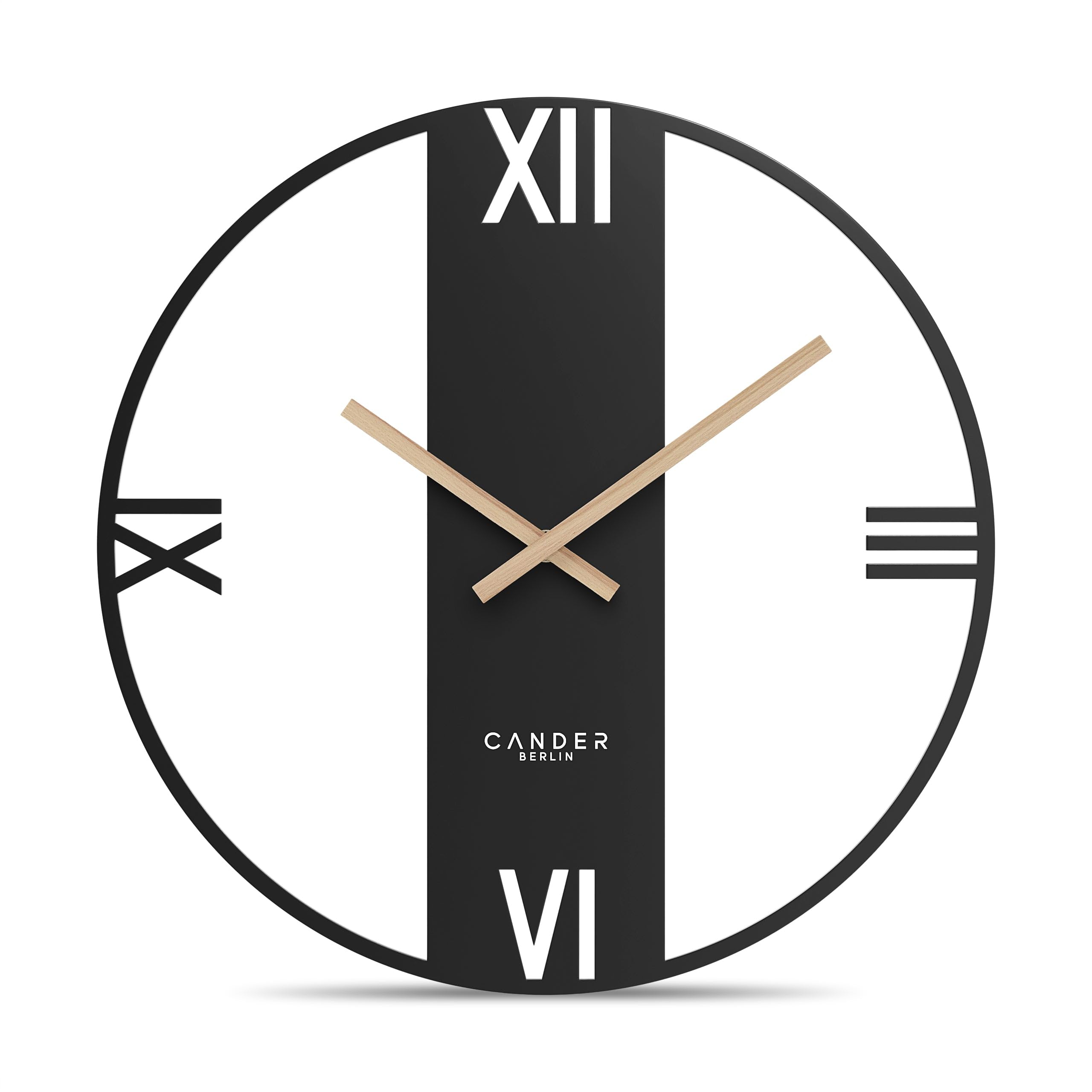 Cander Berlin Elara XXL Reloj de pared vintage silencioso, 40 cm, metal, manecillas de madera, sin ruido de tictac, grande, moderno, negro, salón, cocina