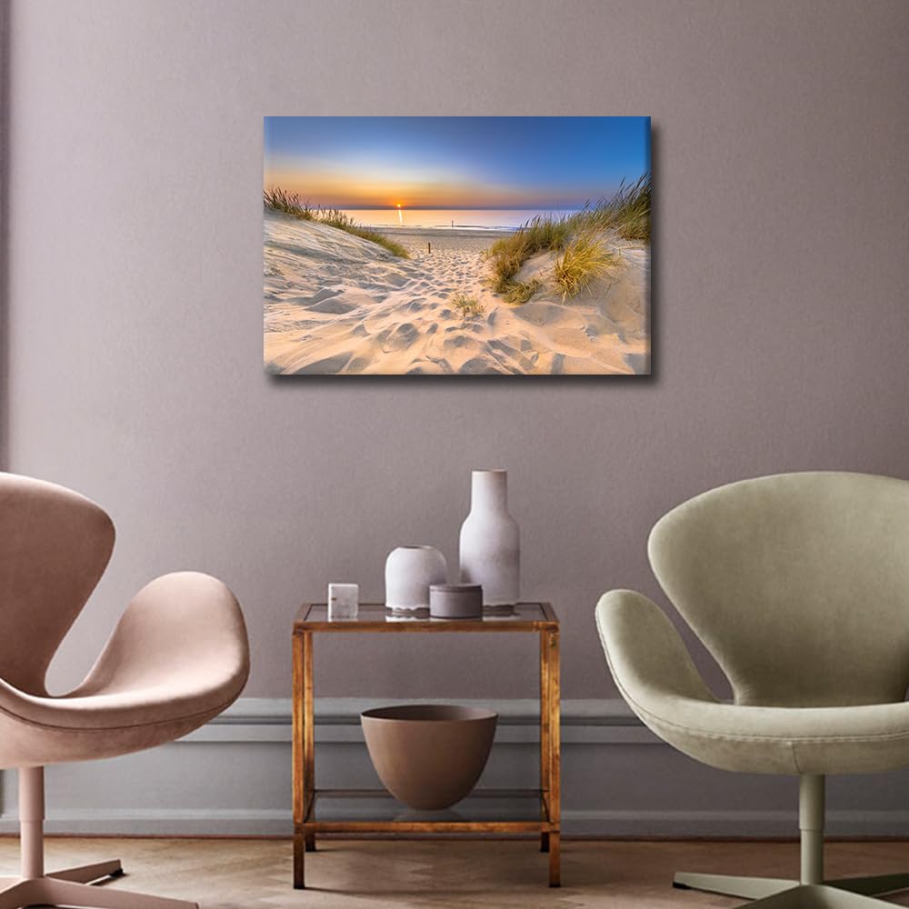 TISHIRON Dune Wall Art Seascape Pictures Print On Canvas Beach Scene Modern Artwork Sea Horizon Wall Art for Living Room Office Posters and Prints Framed Ready to Hang - Image 3