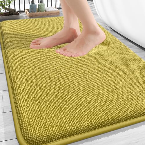 Image of OLANLY Thick Memory Foam Bath Mat Rug 30x20, Extra Soft Absorbent Bathroom Rug, Quick Dry Bath Mat, Non-Slip, Machine Washable Carpet for Bathroom, Tub and Shower, Home Decor Accessories, Deep Mustard