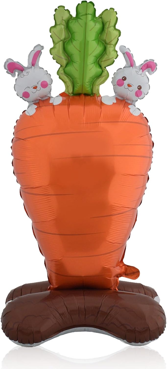 46Inch Large Carrot Balloons for Easter Birthday Decorations - 1Pcs Standing Bunny and Carrot Design Balloons for Home Baby Shower, Birthday And Happy Themed Indoor/Outdoor Decor Supplies