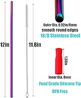 Vista 2 de Paquete de 4 popotes reutilizables de acero inoxidable para vaso Stanley de 40 onzas, popotes de metal extra largos de 12 pulgadas para Stanley