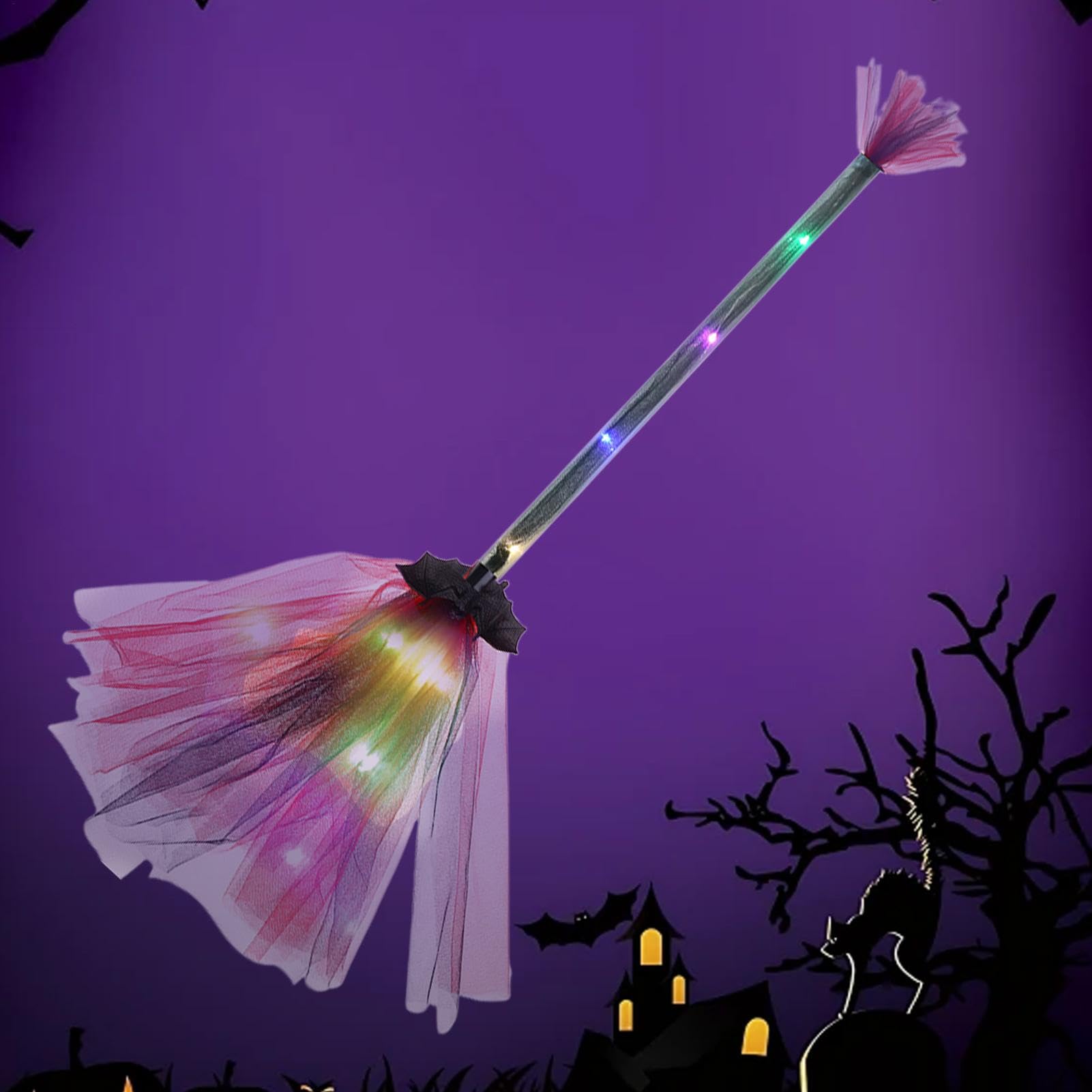 Scopa Da Strega Halloween Viola 97 Cm, In Plastica, Smontabile Con Ragno E Ragnatela, Per Costume Bambino E Adulto