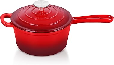 TeamFar Enameled Cast Iron Sauce Pan, 1QT Small Sauce Pot with Lid, Mini Dutch Oven Saucepan for Cooking/Simmering/Baking/Boiling, Sturdy & Nonstick, Oven Safe & Fit for Induction-Red
