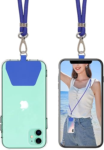 SS Phone Lanyard, Adjustable Detachable Neck Strap with Phone Patch Suitable for Any Cell Phone Smartphones - Blue