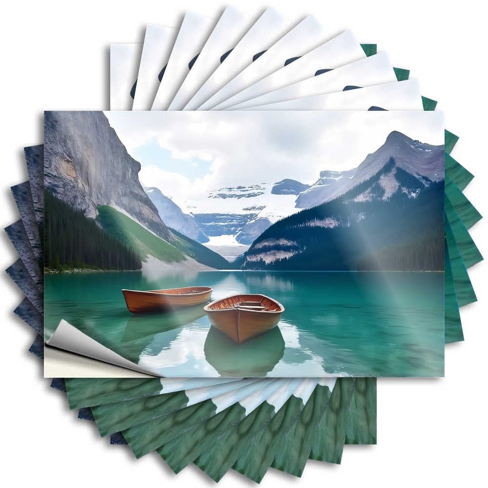 Summer Hard Decal | Two Boats On A Serene Mountain Lake Rock Durable Vinyl Sticker Easy Apply for Adulting(6X9CM)