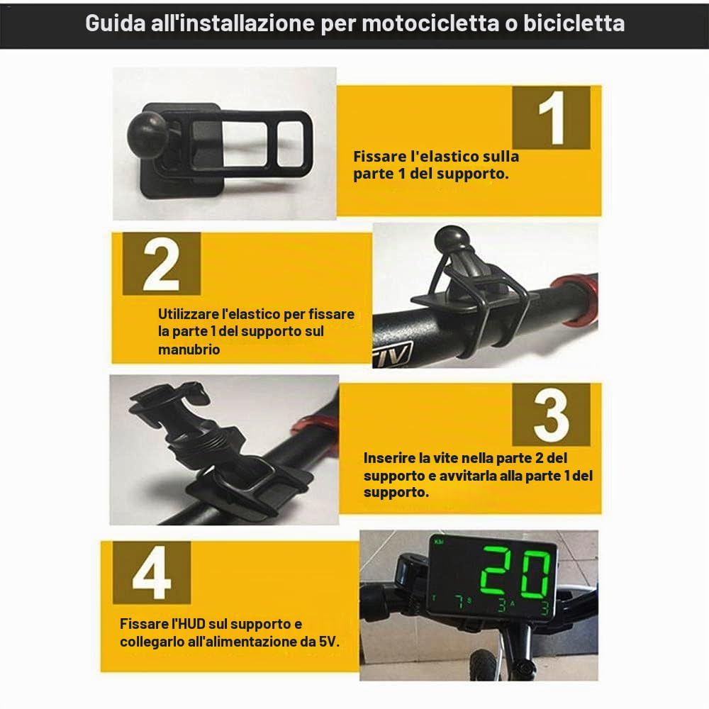 Contachilometri GPS, Display Testa Alta Universale di Avvertamento Auto HUD Digital Car, Tachimetro GPS KM/H MPH per Moto Auto Bici