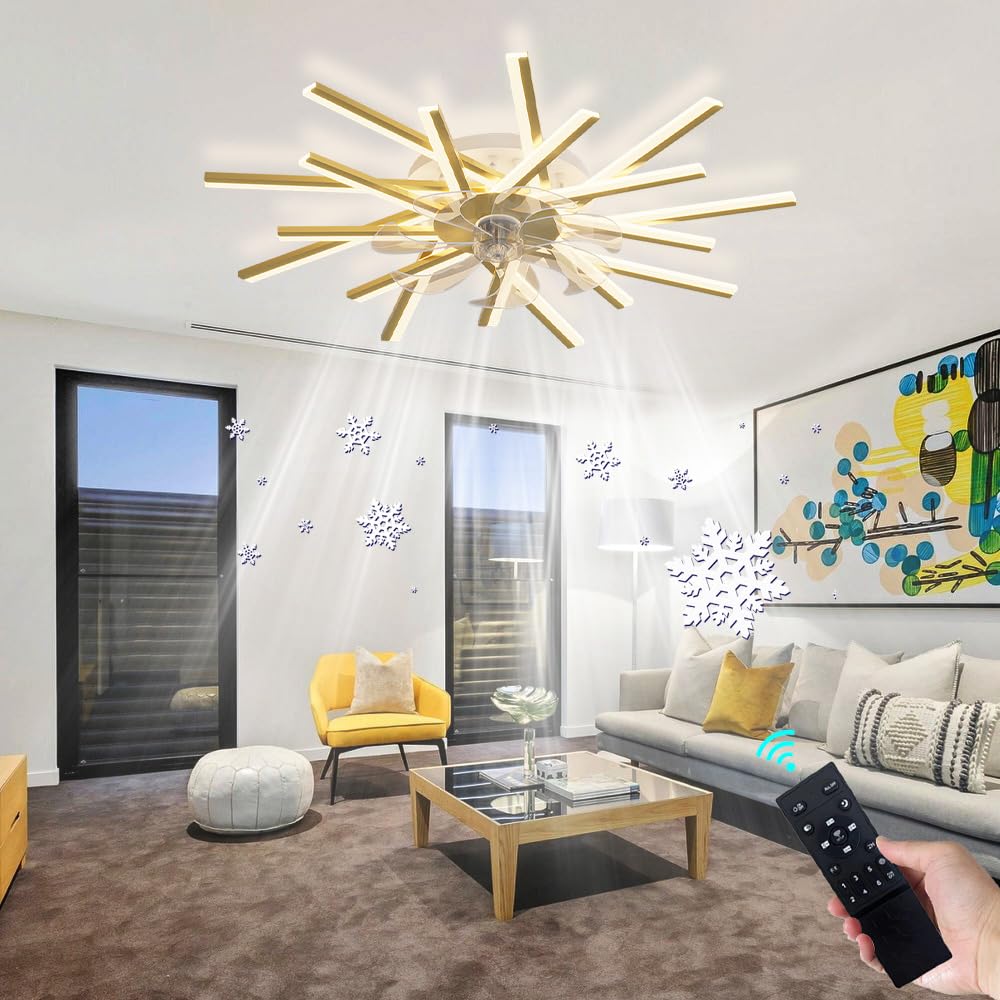 YUNZI 100CM Large Ceiling Fan with Light and Remote Control Reversible Winter and Summer Function 6 Speed Fan Light LED Dimmable Ceiling Fan for Living Room Bedroom