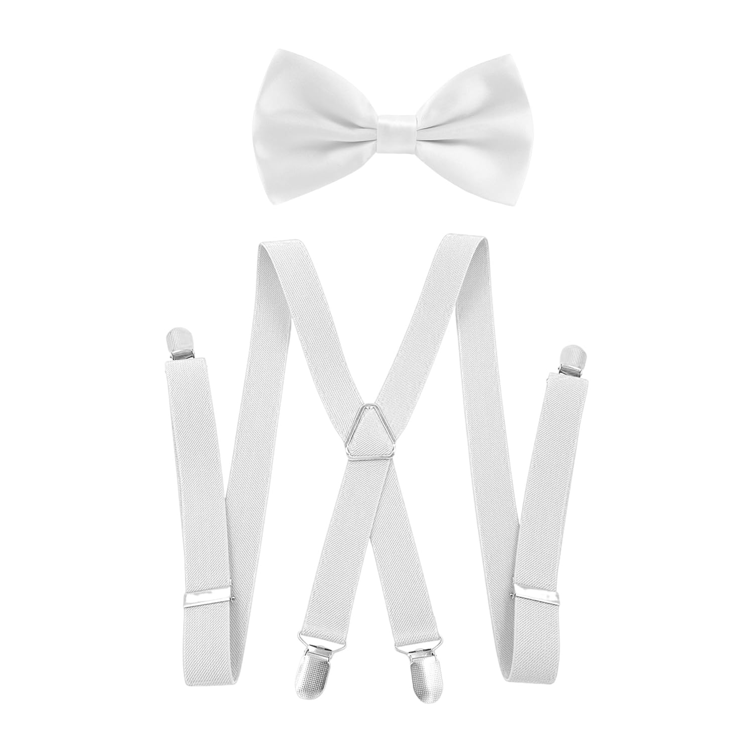 Nidhfg Unisex White 1 Piece Men's Strap And 1 Piece Bow Tie, Adjustable Strap, Simple And Versatile Strap, Clothing Accessories, Elastic Strap.