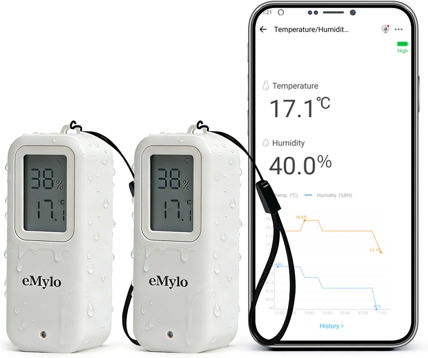 eMylo Zigbee Thermometer Hygrometer 2 Pack, IP65 Temperature Humidity Sensor with Digital LED Display, Zigbee Hub Required,Remote Monitoring&Smart Home Automation,Compatible with Home Assistant,Alexa