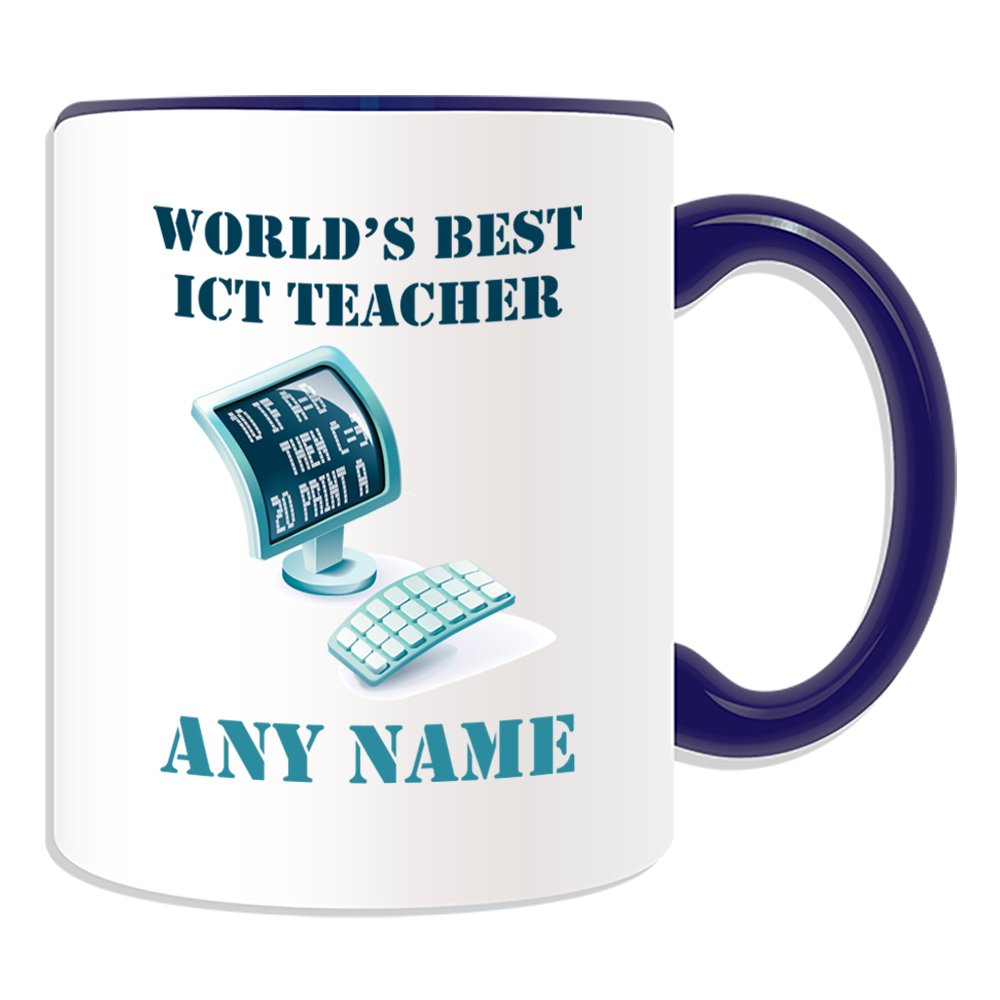 Unigift Blue Personalised Gift - World's Best Ict Teacher / Computer Mug (Academic Design Theme, Colour Options) - Any Name / Message On Your Unique - School College University - Information And Communications Technology Pc Keyboard