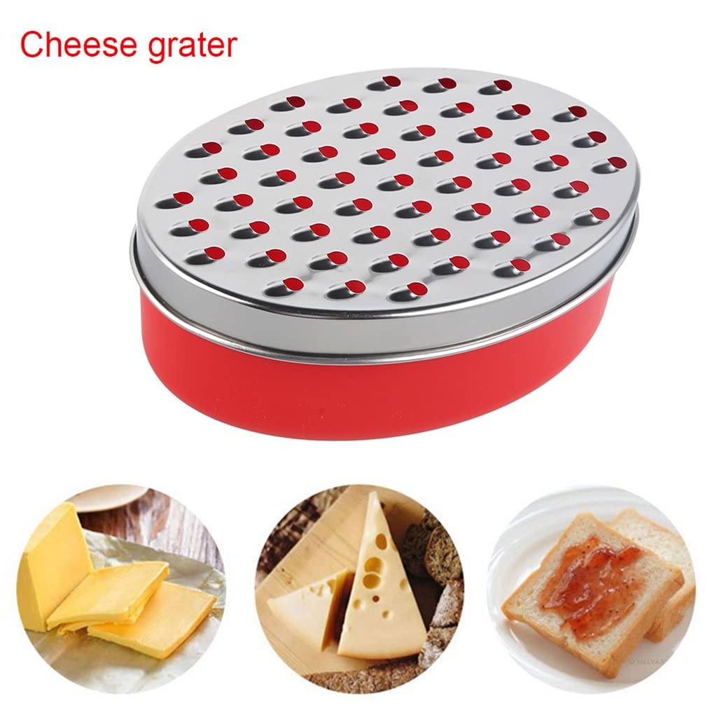 ArinkO Edelstahl-Ovalbox-Reibe – Effizienter, multifunktionaler Hobel für Gemüse – Käsereibe mit einem Hauch von Rot (18 x 7 cm)