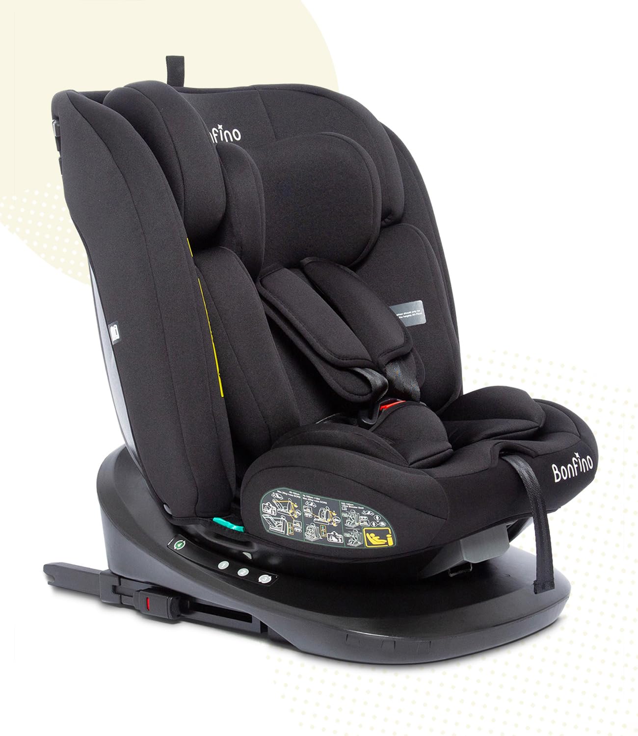 Bonfino Premium Pro Shield Convertible Car Seat for Baby, 360 Degree Rotatable Seat, Memory Foam Headrest, ISOFIX System, Rear Facing Support, Newborn to Toddler, Safety Certified Design (Black)-image-3