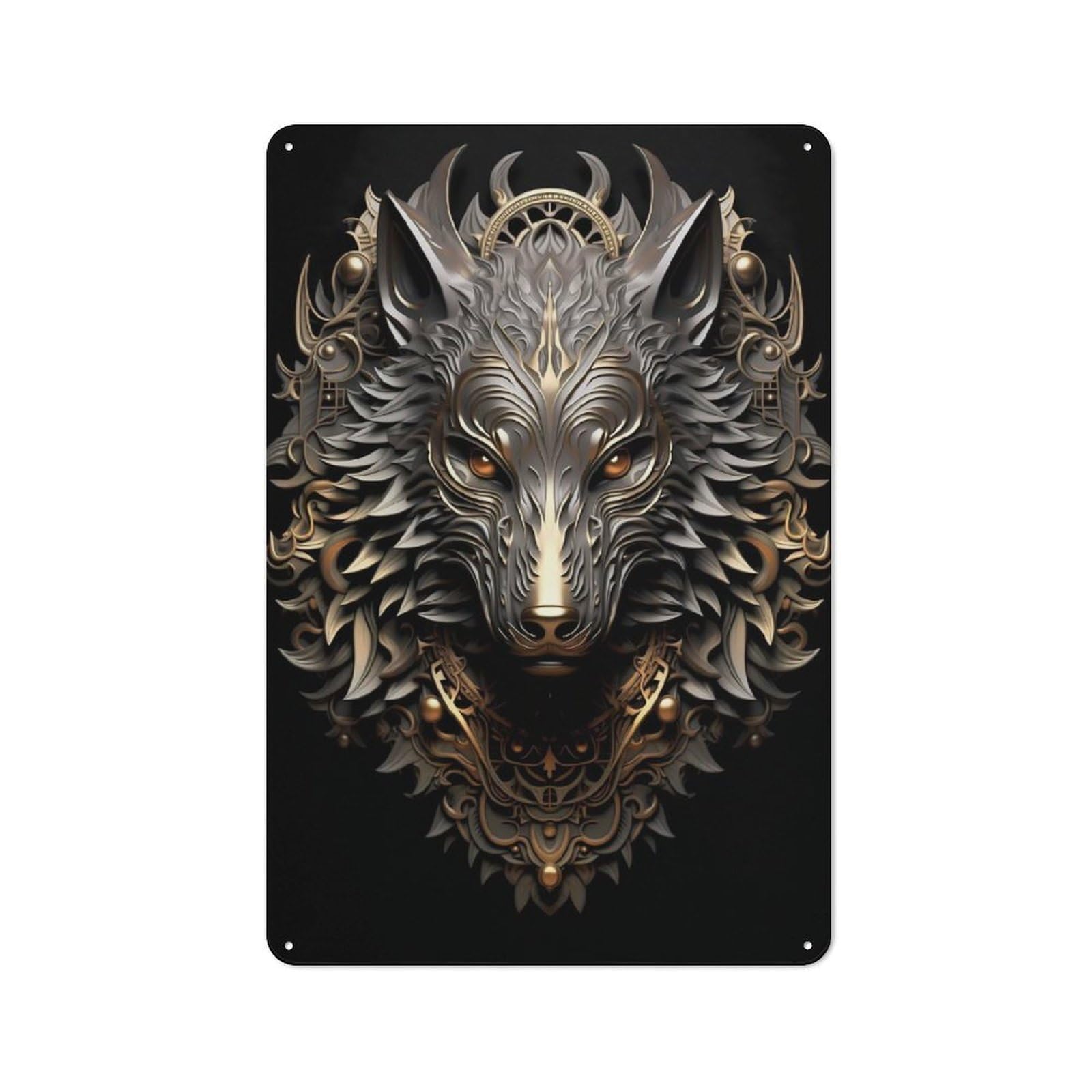 Garage Style Silver Wolf Majesty Retro Metal Sign 30x20cm, Workshop Wall Decor for Tool Room, Garage, Studio Or Home Bar