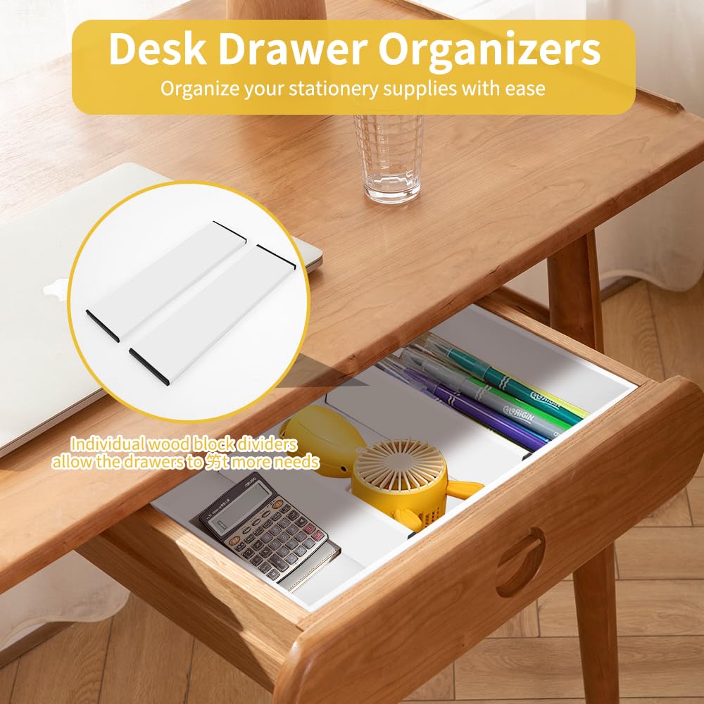 ORIDOM Organizer espandibile per cassetti da cucina in bambù per posate e utensili, vassoio regolabile in legno di bambù in cassetto per posate e argenteria in cucina, 5-7 scomparti (bianco