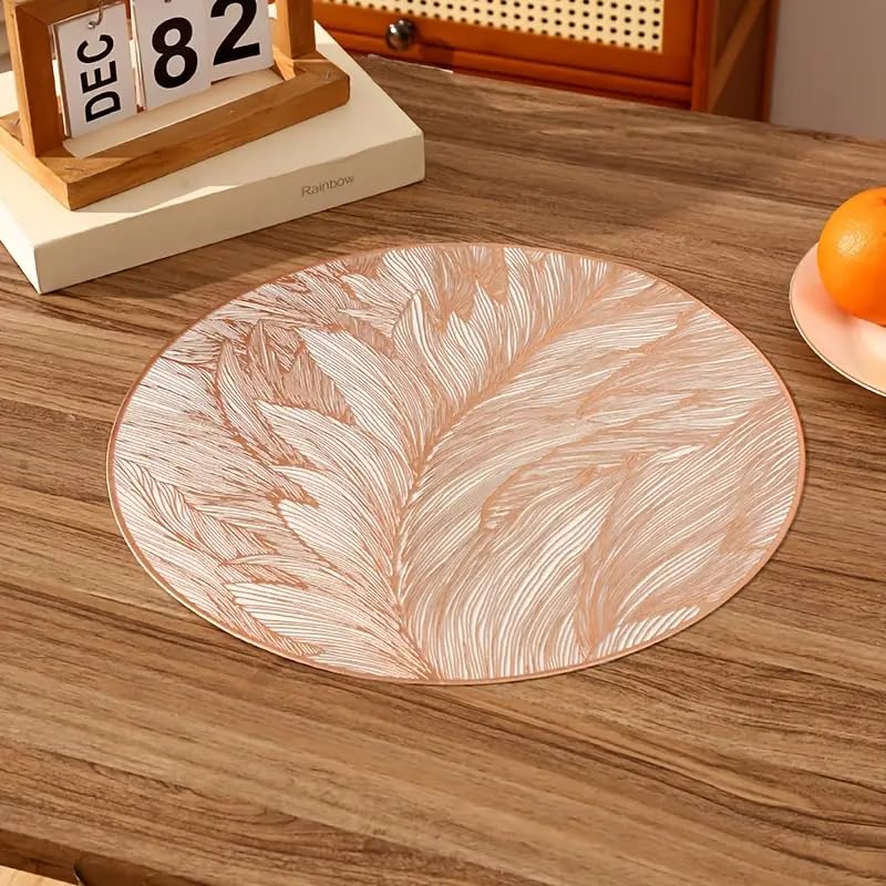 Image of Dakshya Industries PVC Waterproof Round Table Placemats - Set of 2, Heat Resistant, Easy to Clean, Non-Slip Dining Mats for Home, Kitchen, Restaurants (Pack of 2) |Copper