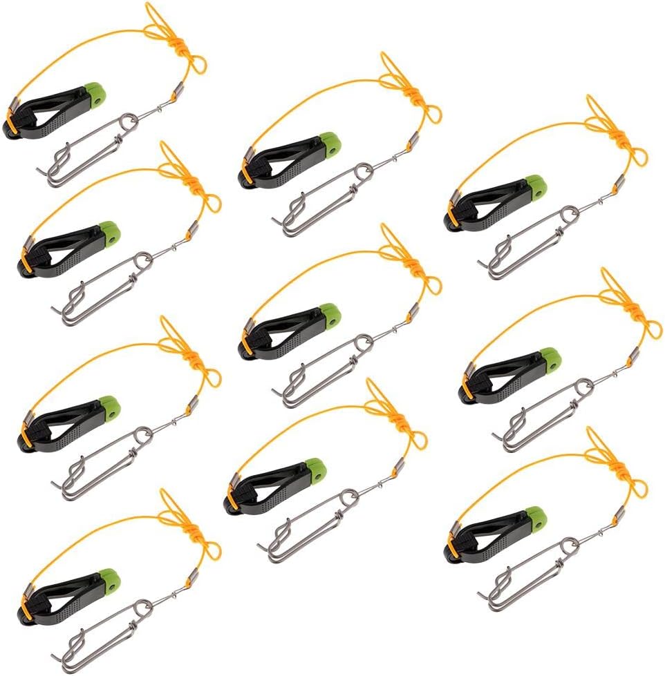 10pcs Fishing Downrigger Release Clips Kit - Adjustable Power Grip Plus Line Release with Leader for Boat and Outrigger Fishing, 16.5in Rope Length