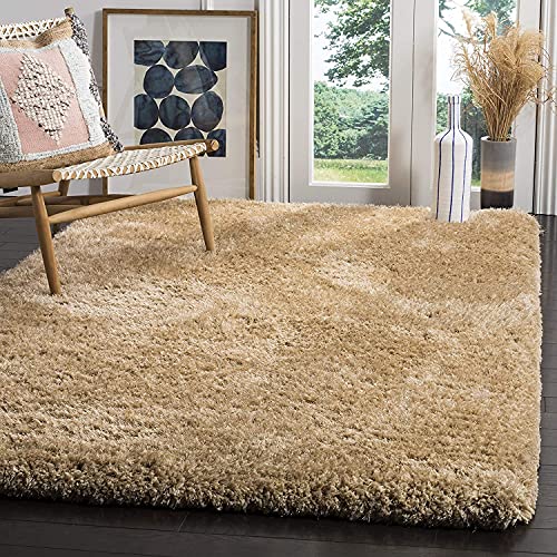 Image of Urban Modern Decor Features 5x7 Feet Modern Soft Shaggy Carpet Thick, Fluffy & 2 inch Pile Shag Rug for Your Kids Room, Bedroom & Livingroom(5x7 feet, Beige Plain)