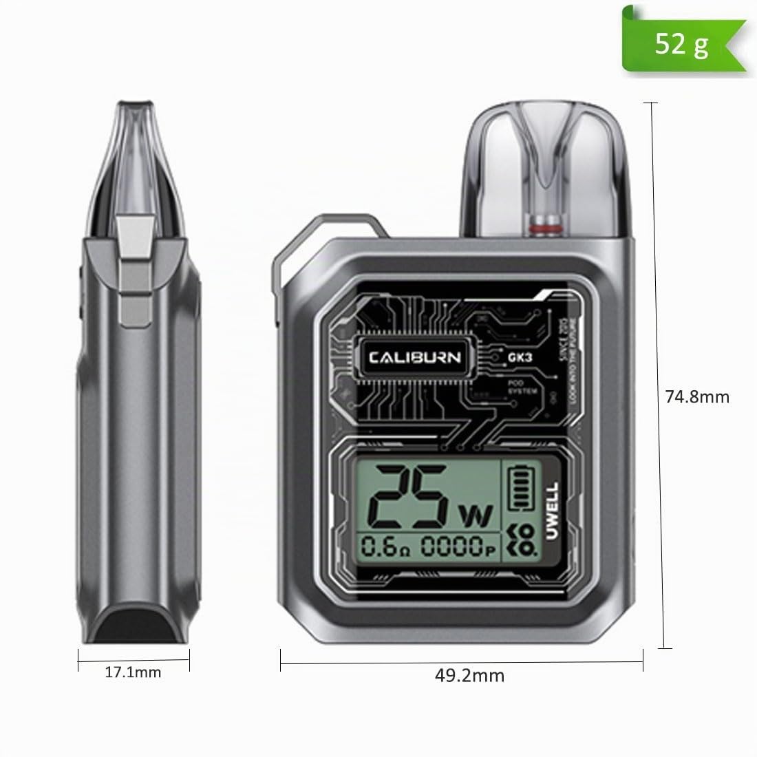 uwell caliburn dimensions GK3 E-Cigarette Vape Kit, 2 ml 900 mAh 25 W E Cigarette Kit without Nicotine, No Liquid Electronics & Photo FLAVORS:MT35K | Miami Mint Flavour:Ice does 7 eleven sell