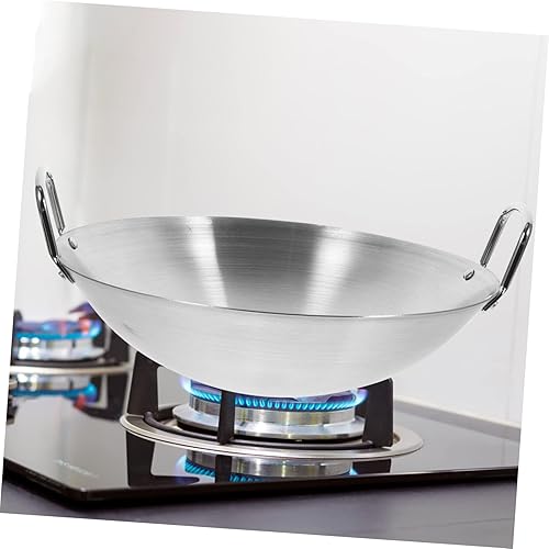 Miniatura 3 de STOBAZA Wok de acero inoxidable con parte inferior plana, sartén japonesa para saltear wok con tapa, sartén de acero inoxidable, sartén para pow