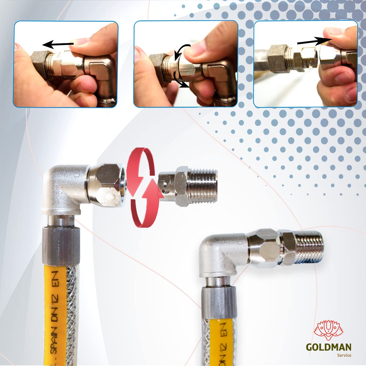 GOLDMAN SERVICE | Tuyau Flexible de Gaz de sécurité pour les cuisines industrielles de l'hôtellerie - Longueur : 1,5 mètres - Connexion : 1/2" M-H + Adaptateur M-M