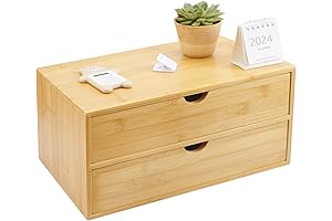 Wood Box with Drawers: Premium Bamboo Desk Organizer for Home and Office
