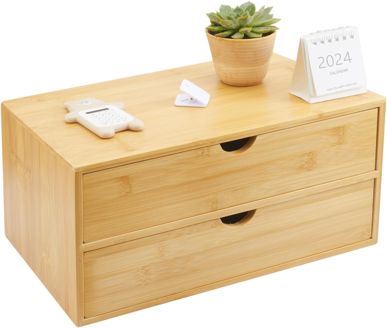 Amazon.com: Large Bamboo Drawer 2 PK, Monitor Stand & Stackable Storage ...