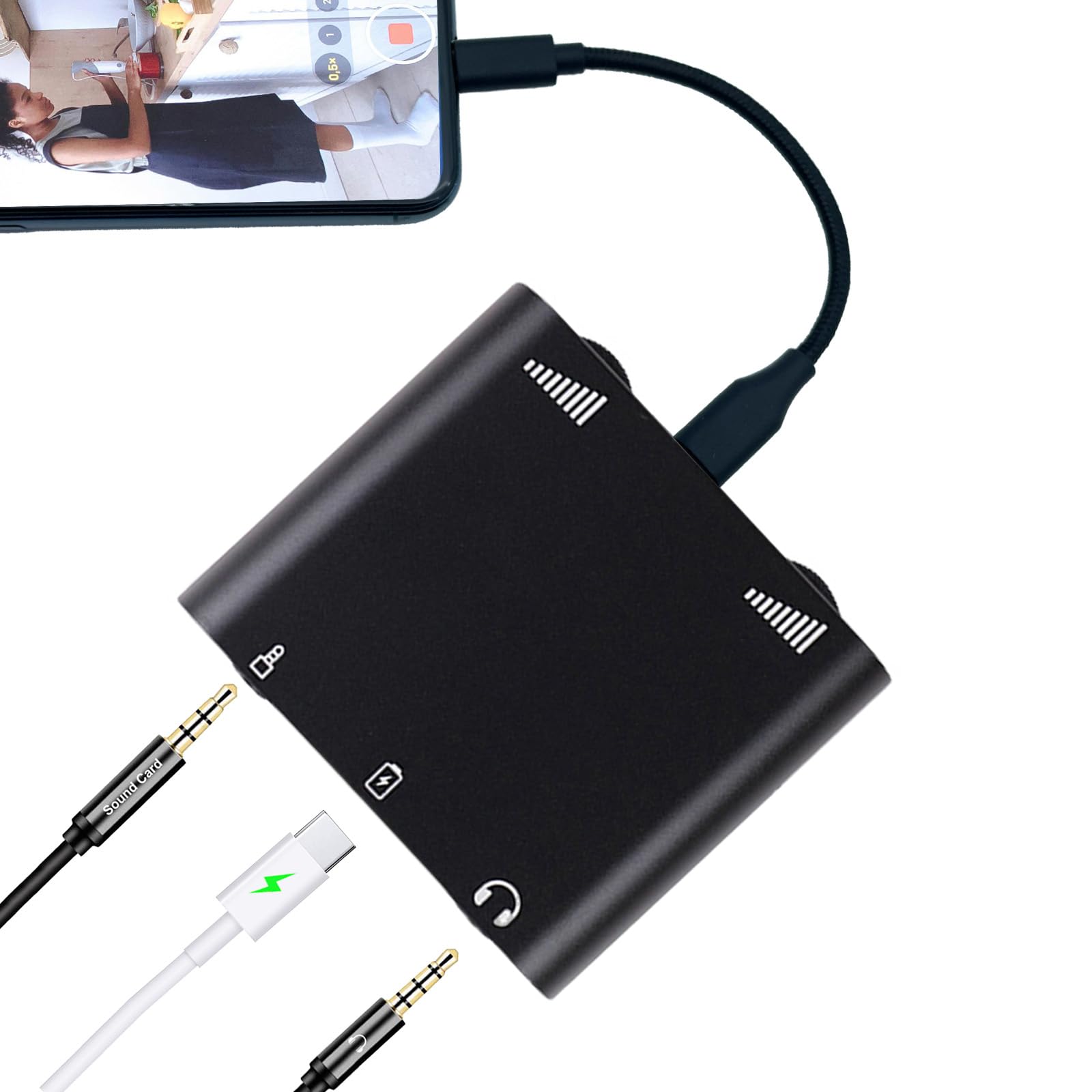 Lightning Splitter Headphone and Charging Audio Charger and Mic Adapter 3-in-1 Podcast Equipment Can Connect to a Sound Card is Suitable for TikTok