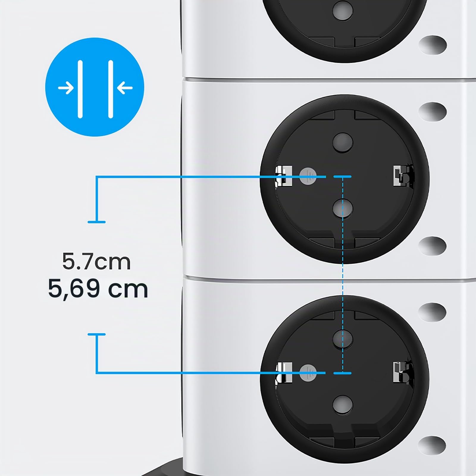 Ciabatta Elettrica Multipresa con 12 Prese, Torretta Multipresa Verticale da Scrivania, 2 USB A, 1 USB C Protezione Sovratensione con 4 Interruttori Indipendenti, Presa Multipla Cavo di Prolunga da 5M
