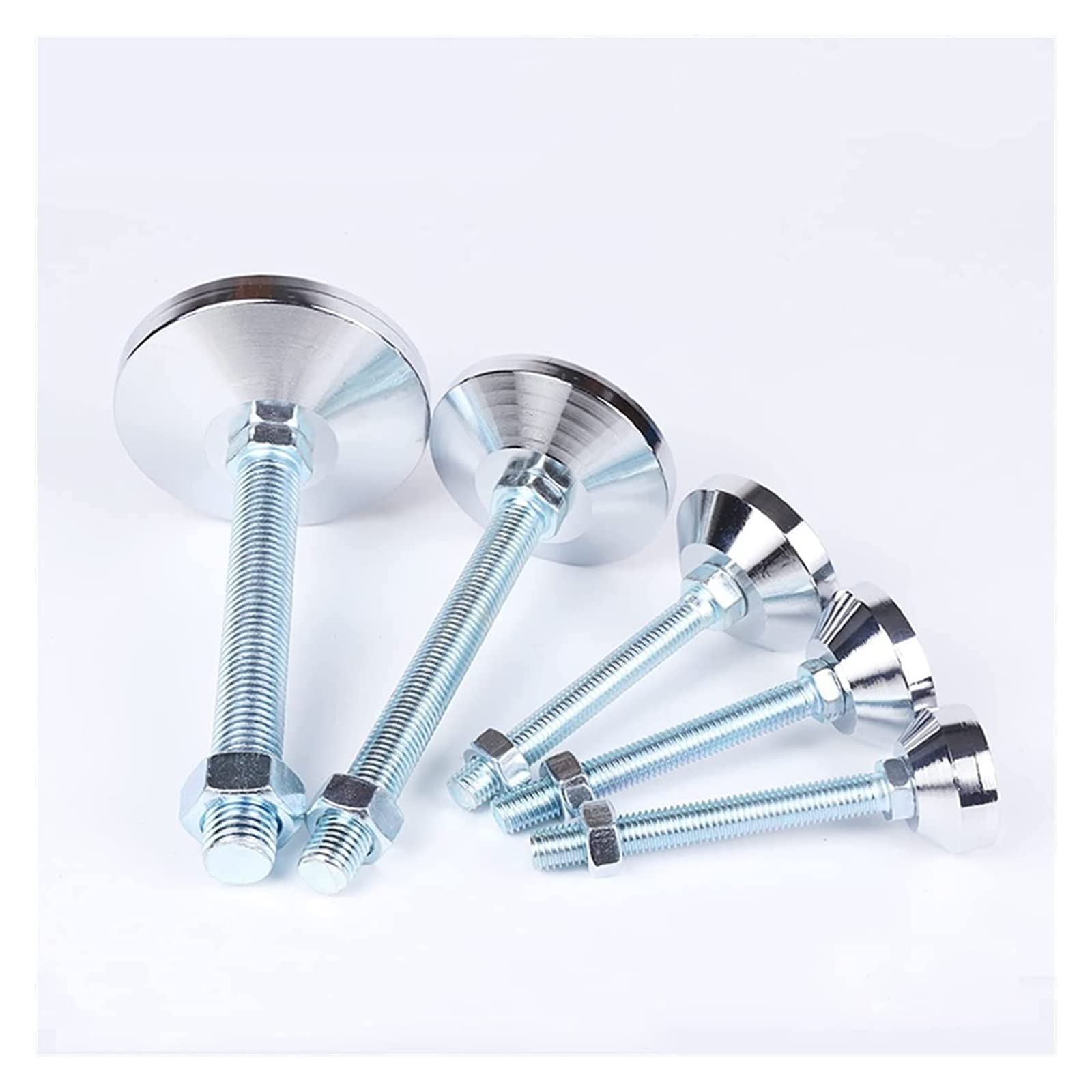 4 piezas, tamaño de rosca M10 * 100 mm, patas de nivelación de muebles pesados de diámetro base de 2.4 ", niveladores de muebles patas de muebles ajustables para gabinetes o mesas (plata M10 * 100 m