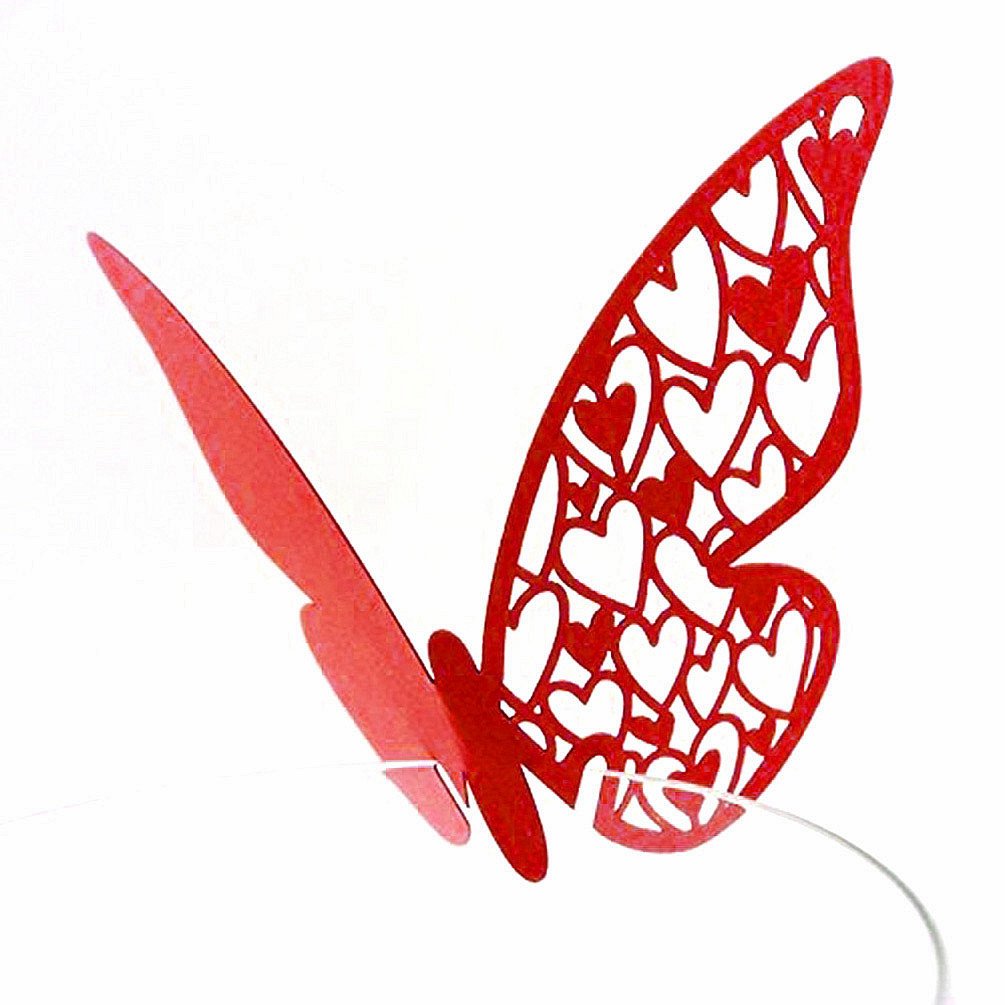 Medigy Red 50Pcs Table Mark Wine Glass Butterfly Name Place Cards Decoration Wedding Party Favor (Red)