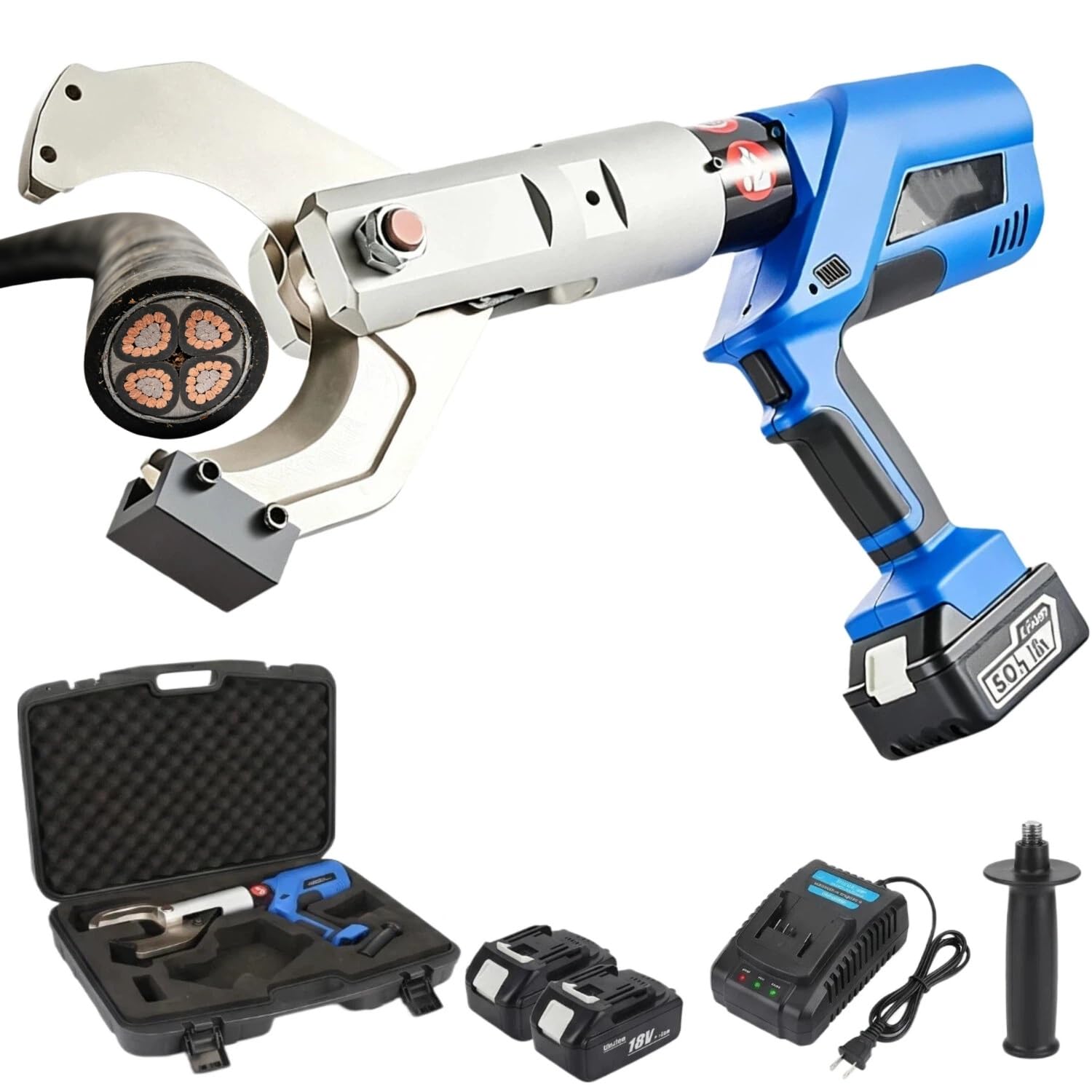 Cordless Cable Cutter,60KN-250KN Hydraulic Cable Shears,Electric Wire Cutter,Portable Heavy Duty Wire Cable Cutting Tool with 2 Battery for Armored, Lead Sheath, Copper, Aluminum Cables(EZ-30C)