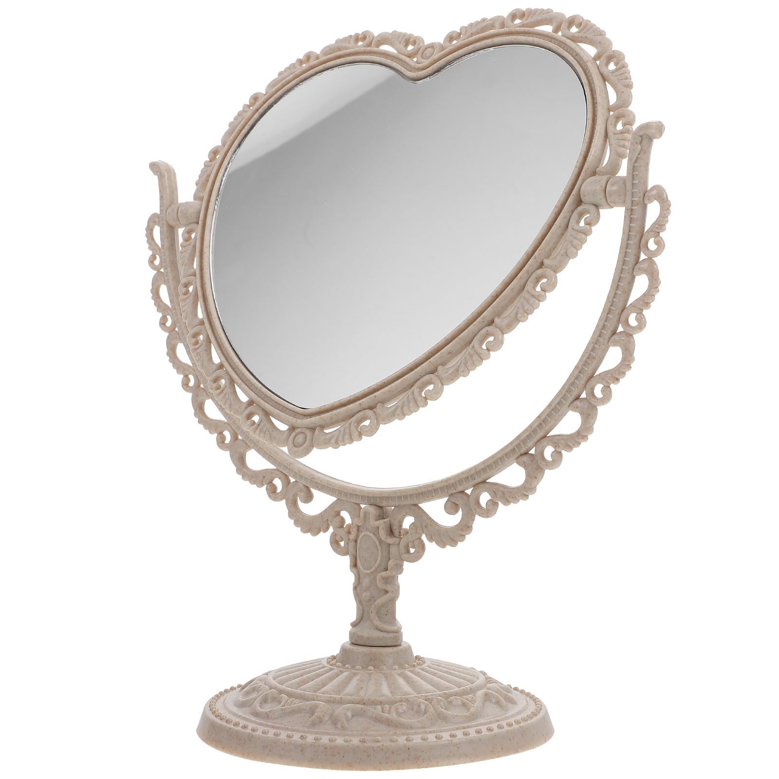 Clearlin Vintage Heart-shaped Desktop Vanity Mirror Double-sided Rotatable Cosmetic Mirror for Makeup and Dressing Table for Women