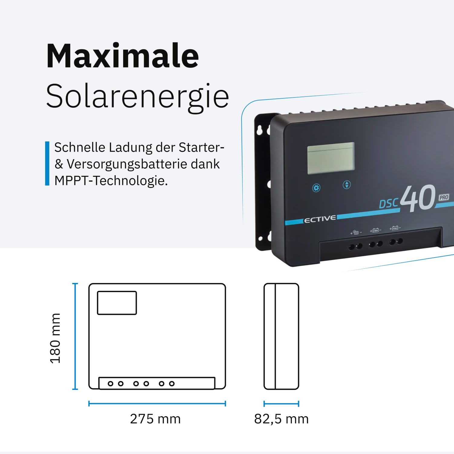 ECTIVE DSC 40 PRO 40A 150V MPPT Dual Solar-Laderegler mit Bluetooth – für 12/24/36/48V Starter- & Versorgungsbatterien (Nass, AGM, Gel, Lithium)