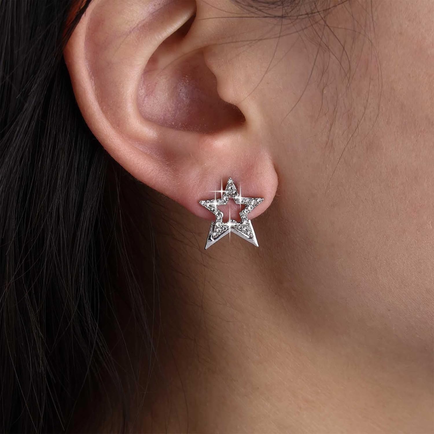 Vintage Gold Crystal Star Earring Star Ear Jacket Earrings Cz Celestial Earring Hollow Stars Stud Earrings Front Back Beads Double Sided Stud Jewelry for Women - Image 7