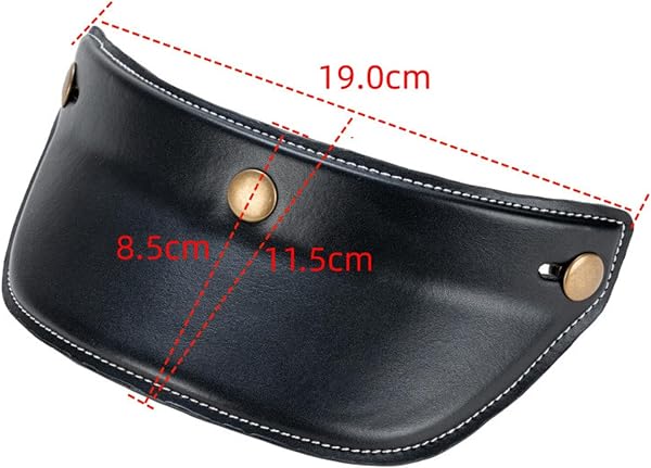 ヘルメットバイザー ピークシールド 軽量 交換パーツ レザー 日焼け防止 顔を開く 3スナップ クラシック ひさし オートバイヘルメット ビンテージひさし 厚手タイプ 丈夫なアクセサリー ヘルメットのつば, 黒 - 3