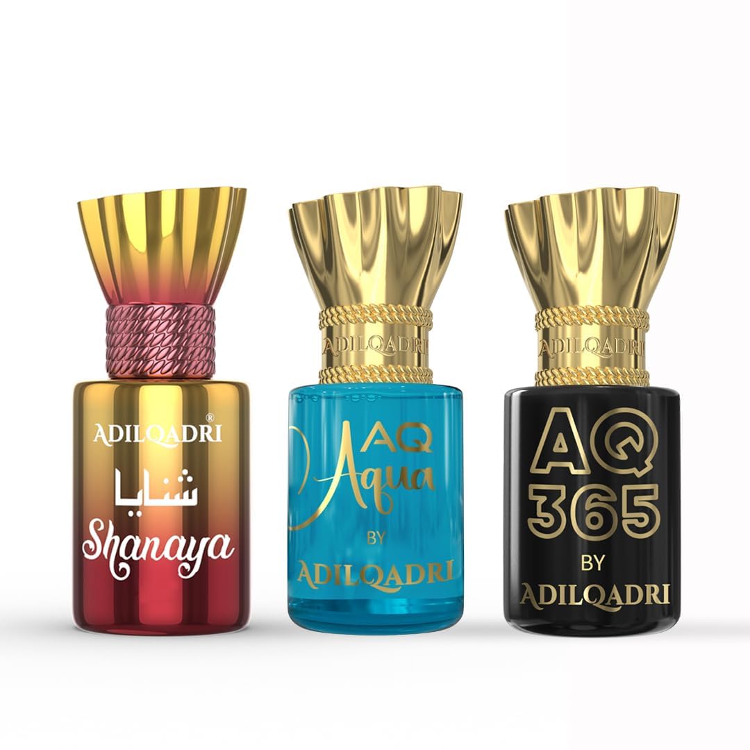 Adilqadri Shanaya AQ Aqua & AQ 365 Attar Combo Pack | Arabic French, Fruity & Fresh Aquatic Fragrance | Long-Lasting Non-Alcoholic Roll-On Attar for Men & Women | Ideal Gift for Him & Her | 3 x 5.5 ML